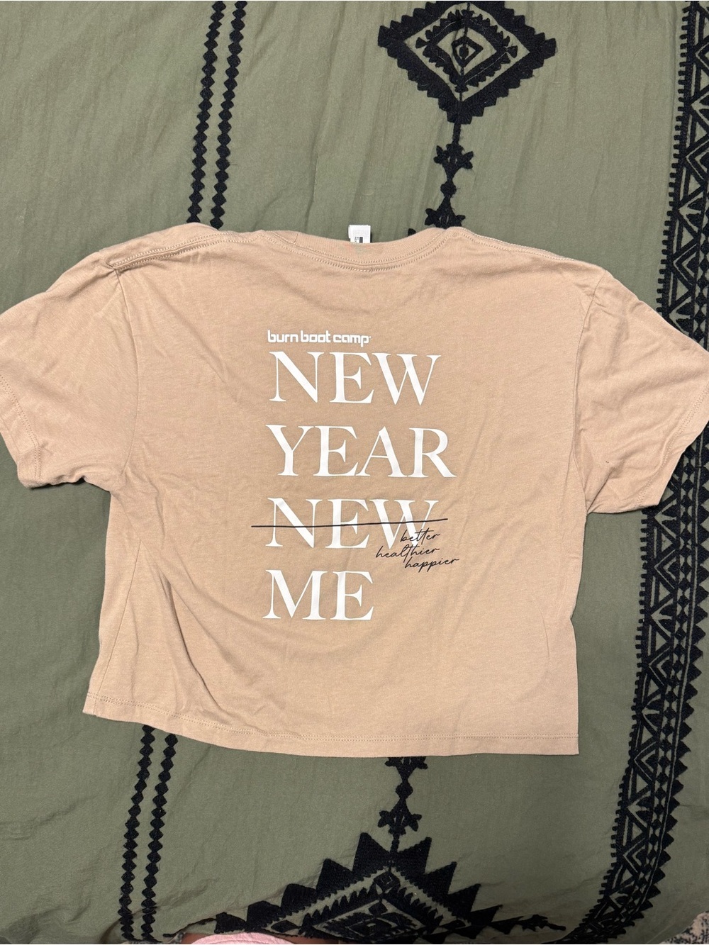 Burn Boot Camp Beige 'New Year New Me' Short Sleeve Crop Tee